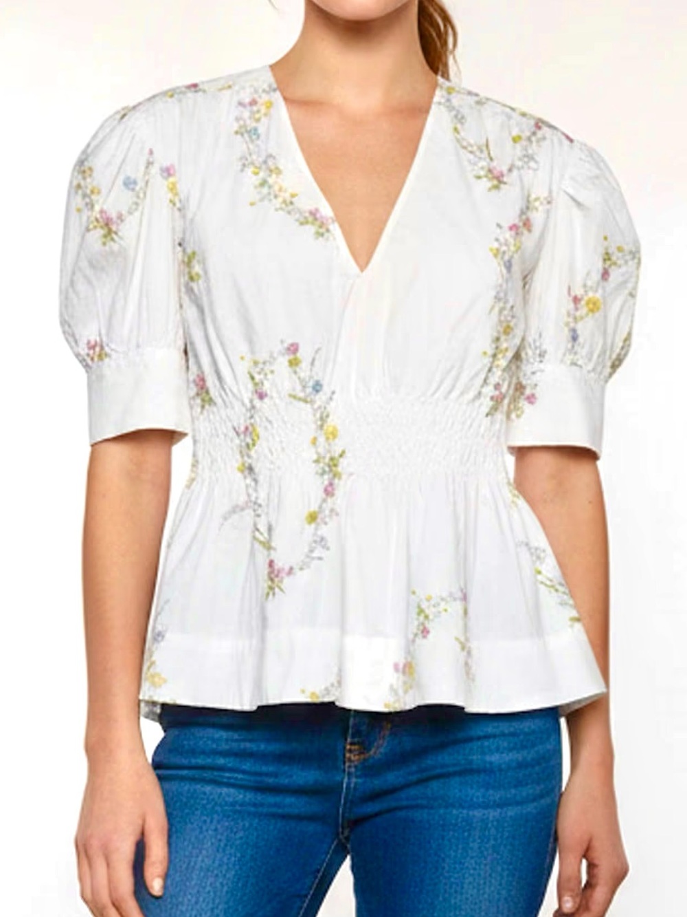 Ganni White Floral poplin Peplum